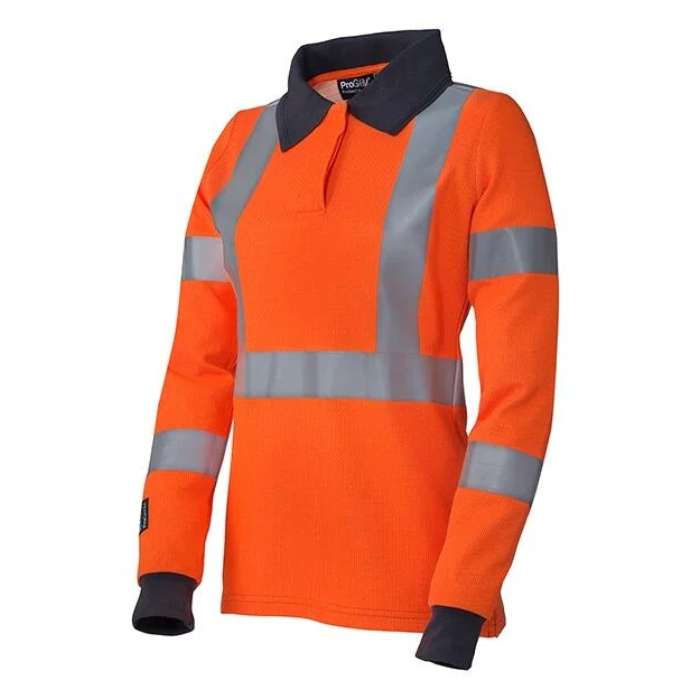 Progarm 5292 Ladies Arc Orange Polo Shirt is a hi vis, Flame Resistant, Arc & antistatic shirt in unique VXS+ fabric for use in the railway & utility sector