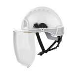 The JSP Electrical Safety Helmet EVOGuard® C5-Max System has a multi-standard helmet shell with a comfort harness, wheel ratchet and 4-point chinstrap for a secure fit. The helmet provides electrical insulation up to 1000Vac. The clear replaceable visor with chinguard provides Class 1 Arc Flash protection and comes with an Anti-Scratch and Anti-Mist coating.