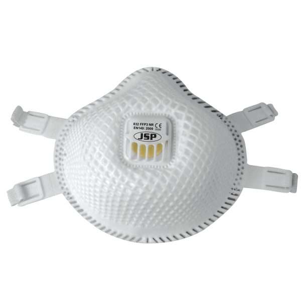 JSP Flexinet® Valved FFP3V Disposable Face Mask offers High efficiency (99% minimum) filtering with exhale valve and fully adjustable 4-point harness
