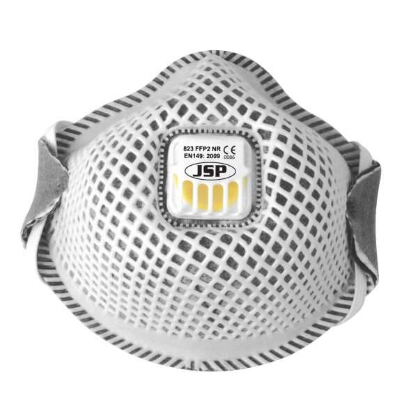 JSP Flexinet Valved FFP2V Disposable Face Mask Medium efficiency (94% min) filtering, Low resistance exhale valve, Comfort Protective Grill, Advanced Valve.