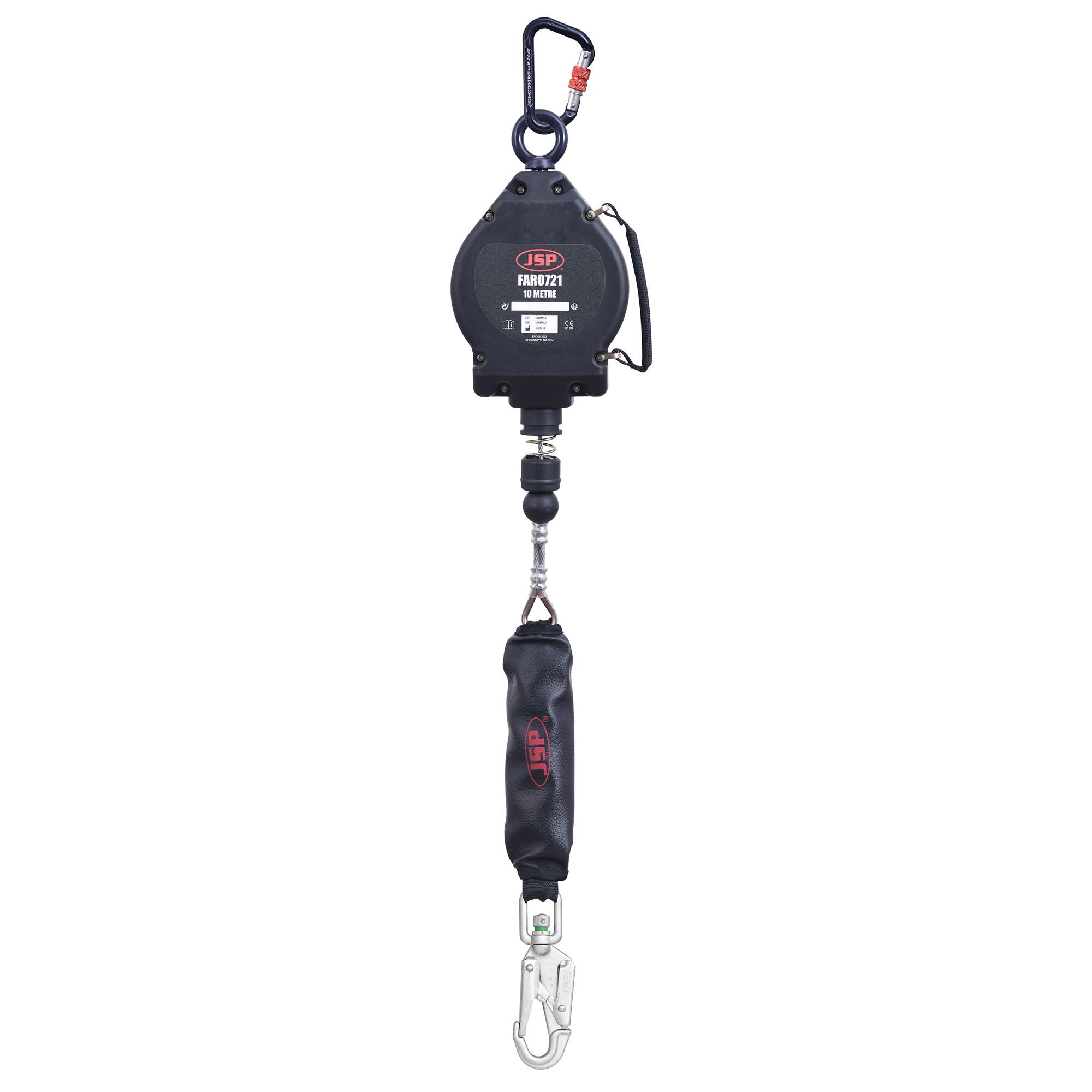 JSP 10m wire Self Retractable Lifeline - Horizontal Use Sharp Edge 10m wire Self Retractable Lifeline Horizontal Use Sharp Edge Robust and durable plastic casing, Energy absorber & Steel swivel snap hook with fall indicator to prevent the user from falling