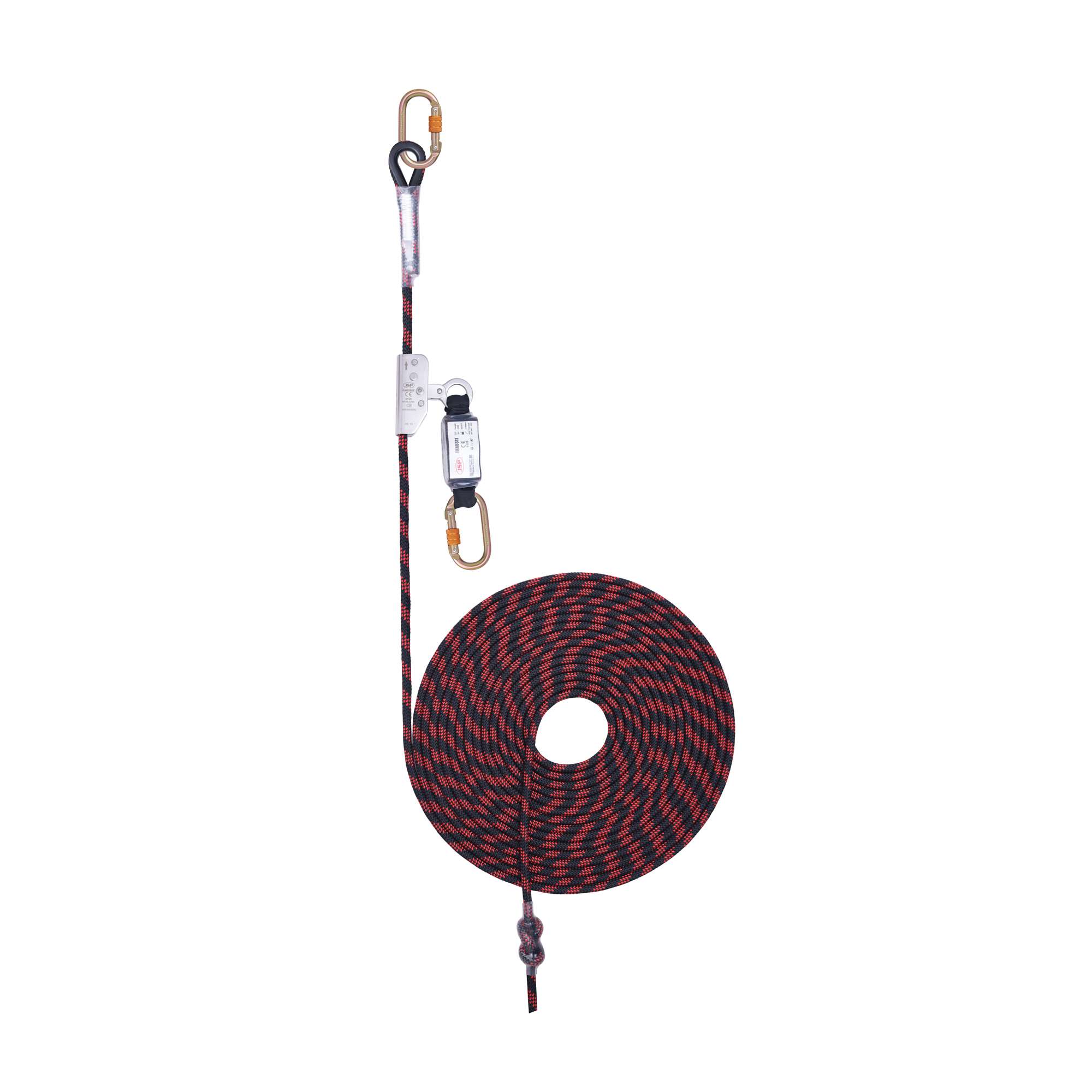 JSP 20m Guided Type Fall Arrest with Energry Absorber moves along with the user climbing up or down and locks in case of a fall. Conforms to EN 353-2:2002