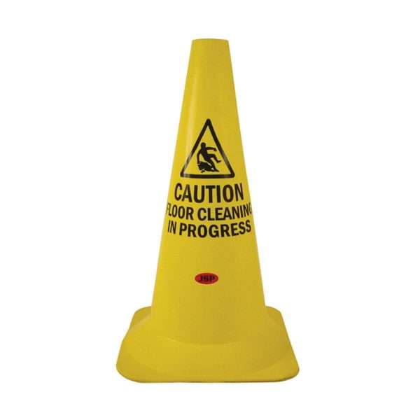 Floor Cleaning in Progress 50cm Yellow Cone - PVC Caution Cone to mark hazardous areas where works are in progress. Highly popular within office spaces