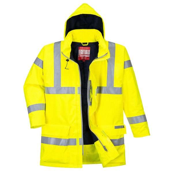 Bizflame Rain Hi-Vis Antistatic FR Waterproof Jacket offers optimum Flame Resistance protection coupled with superb breathable & water resistant properties