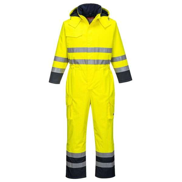 Bizflame Rain Multi Hi-Vis Waterproof FR Coverall offers premium hi-vis flame resistant, chemical-resistant, anti-static, waterproof & breathable protection