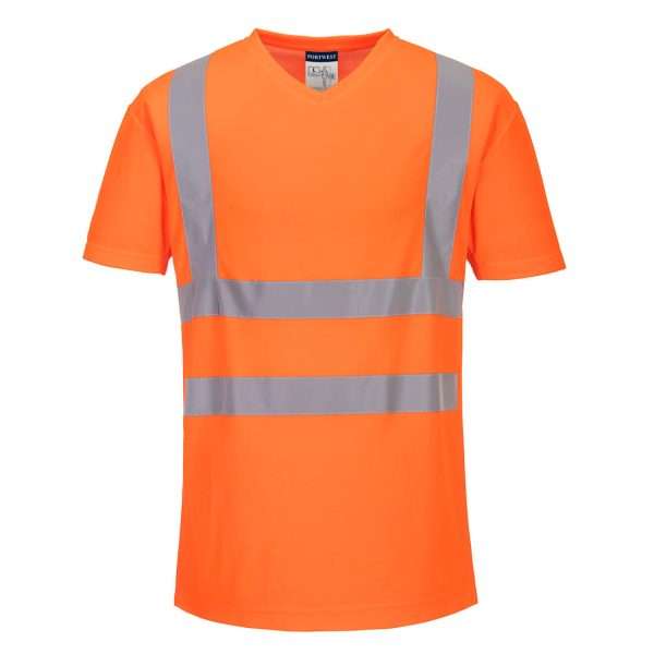 Hi-Vis Cotton Comfort Mesh Insert Short Sleeve T-Shirt offers modern styling with V-neck and moisture wicking fabric helping to keep the body cool and dry.