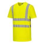 Hi-Vis Cotton Comfort Mesh Insert Short Sleeve T-Shirt offers modern styling with V-neck and moisture wicking fabric helping to keep the body cool and dry.