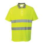 Hi-Vis Cotton Comfort Short Sleeve Polo Shirt with stylish contrast collar, using technical breathable fabric & HiVisTex tape for greater visibility