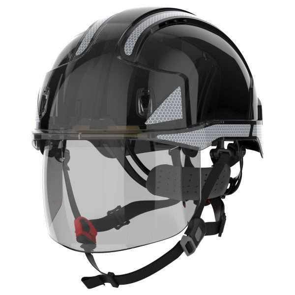 JSP EVO VISTAlens Dualswitch CR2 Vented Safety Helmet, retractable eyewear, certified to EN397 & EN12492. High optical quality. B-rated impact protection