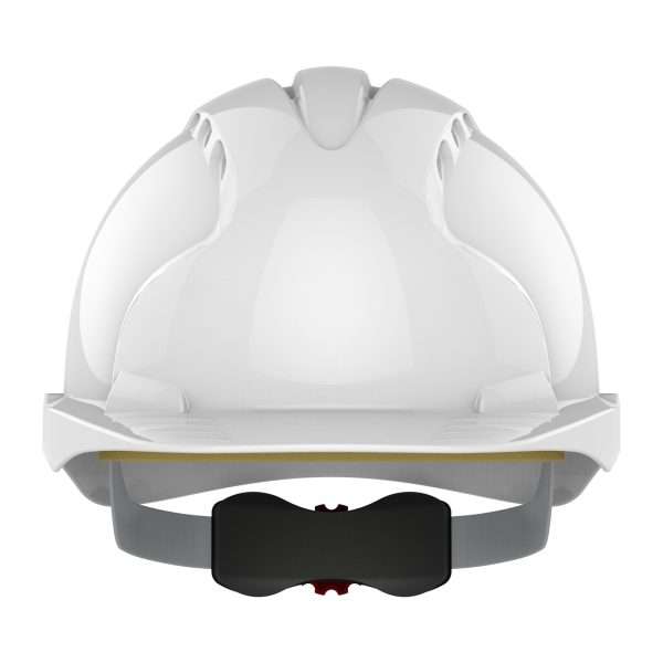 JSP EVO3 Mid Peak Vented Safety Helmet has a super strong shell for superior all day protection. 6-point textile cradle harness & Revolution® Wheel Ratchet