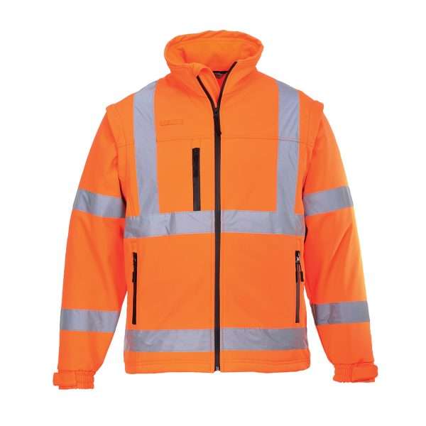 Portwest Hi-Vis 2-in-1 Softshell (3L) Jacket provides full coverage as a complete jacket in wet conditions. Durable, breathable, windproof & water resistant