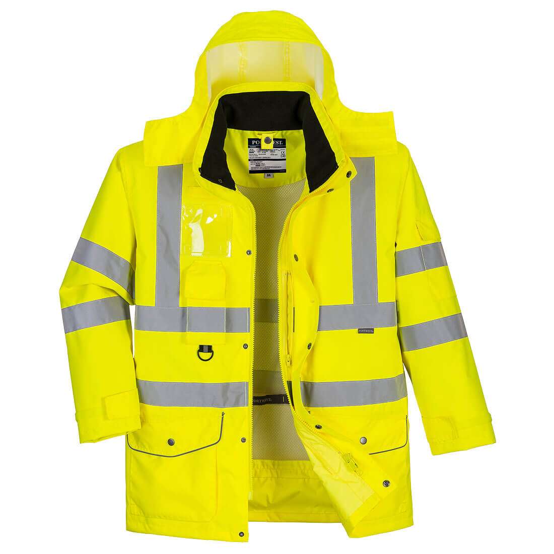 Portwest Hi-Vis Breathable 7-in-1 Traffic Waterproof Jacket is highly innovative 7 in 1 jacket, Adaptable, Waterproof & Breathable to the highest standards