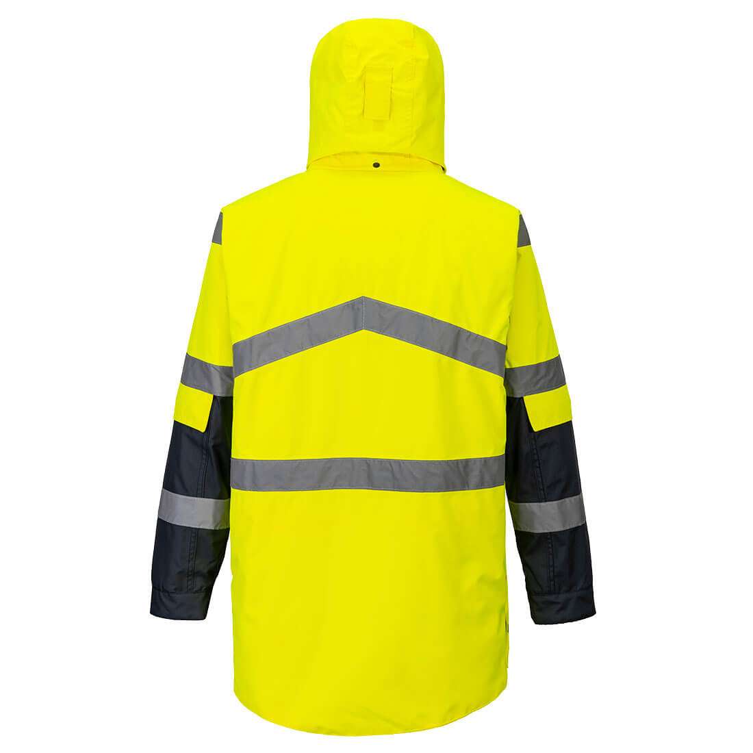 Portwest Yellow/Navy Hi-Vis Breathable Waterproof Jacket is favoured by those who want a more modern look in safety wear. Extremely water resistant