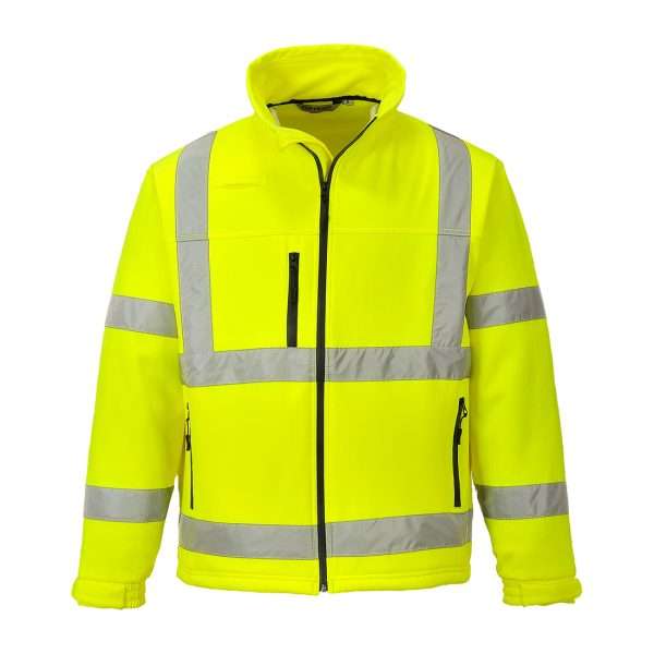 Portwest Hi-Vis Contrast Softshell (3L) Jacket S424 gives you enhanced protection whatever the elements with micro polar fleece lined and bonded with shell.