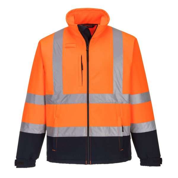 Portwest Hi-Vis Contrast Softshell (3L) Jacket offers a windproof, water-resistant breathable membrane with the added luxury of a bonded micro polar fleece.