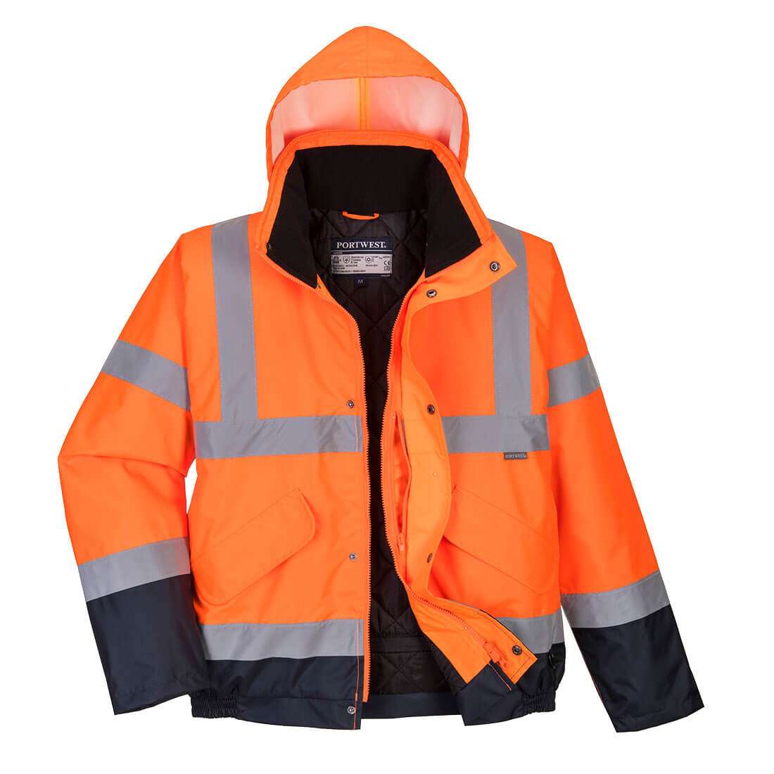 Portwest Hi-Vis Contrast Winter Waterproof Bomber Jacket is fully certified, two-tone bomber style jacket is a strong performer in the Hi-Vis range