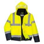 Portwest Hi-Vis Contrast Winter Waterproof Bomber Jacket is fully certified, two-tone bomber style jacket is a strong performer in the Hi-Vis range