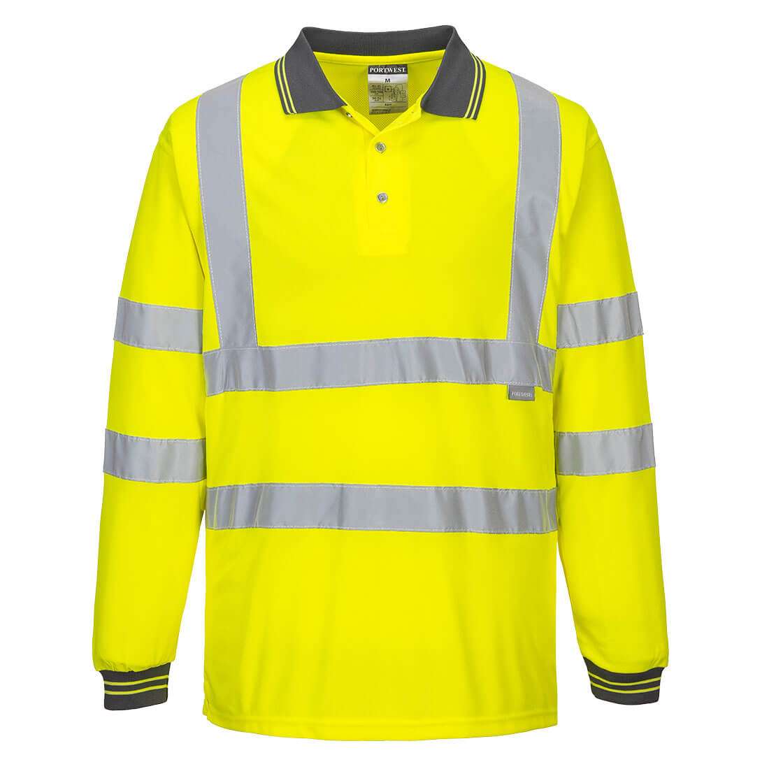 Portwest Hi-Vis Cotton Comfort Long Sleeve Polo Shirt uses cotton comfort fabric for ultimate durability and breathability and provides excellent visibility