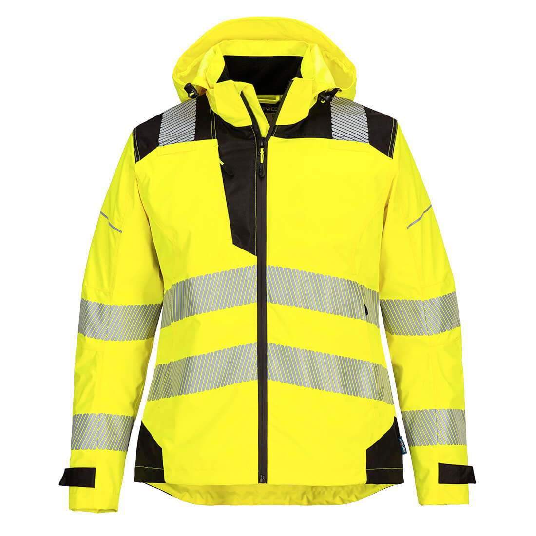 Portwest PW3 Hi-Vis Women's Rain Jacket is designed and tested by women & is a highly waterproof & breathable jacket which offers a sporty fit style