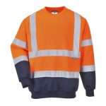 B306ONR Portwest B306 Hi Vis Contrast Sweatshirt available in orange or yellow with reflective tape for increased visibility and is ultra-soft yet extremely durable.