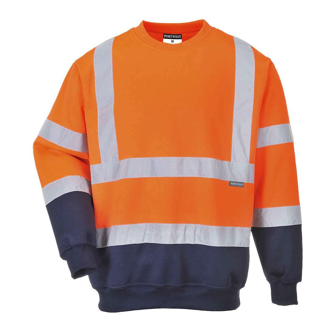B306ONR Portwest B306 Hi Vis Contrast Sweatshirt available in orange or yellow with reflective tape for increased visibility and is ultra-soft yet extremely durable.