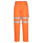 EC40ORR Portwest EC40 Eco Hi Vis Work Trousers A classic style with a full update and made in a sustainable polyester/cotton fabric. An improved fit with elasticated waist, cargo pockets and rule pocket