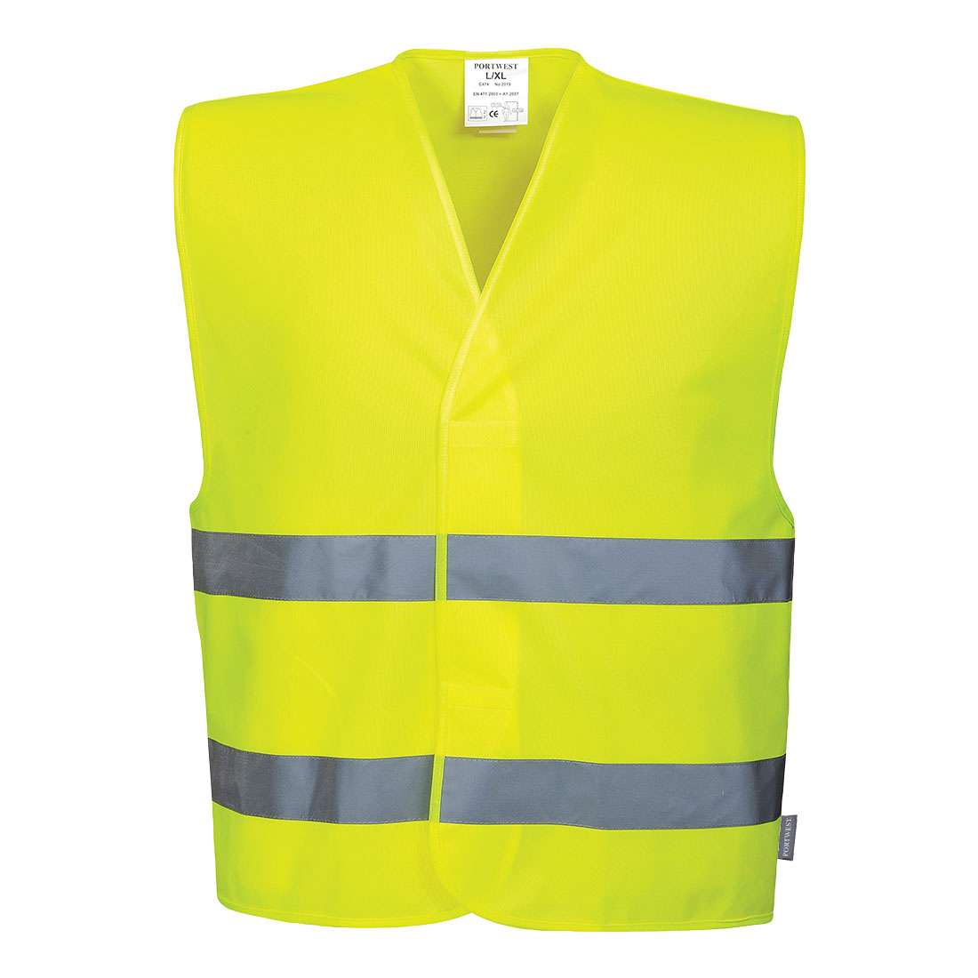 Portwest C474 Two Band Hi-Vis Vest Offers all the characteristics of the C470 with one Hi-Vis stripe on the chest and one stripe on the waist.