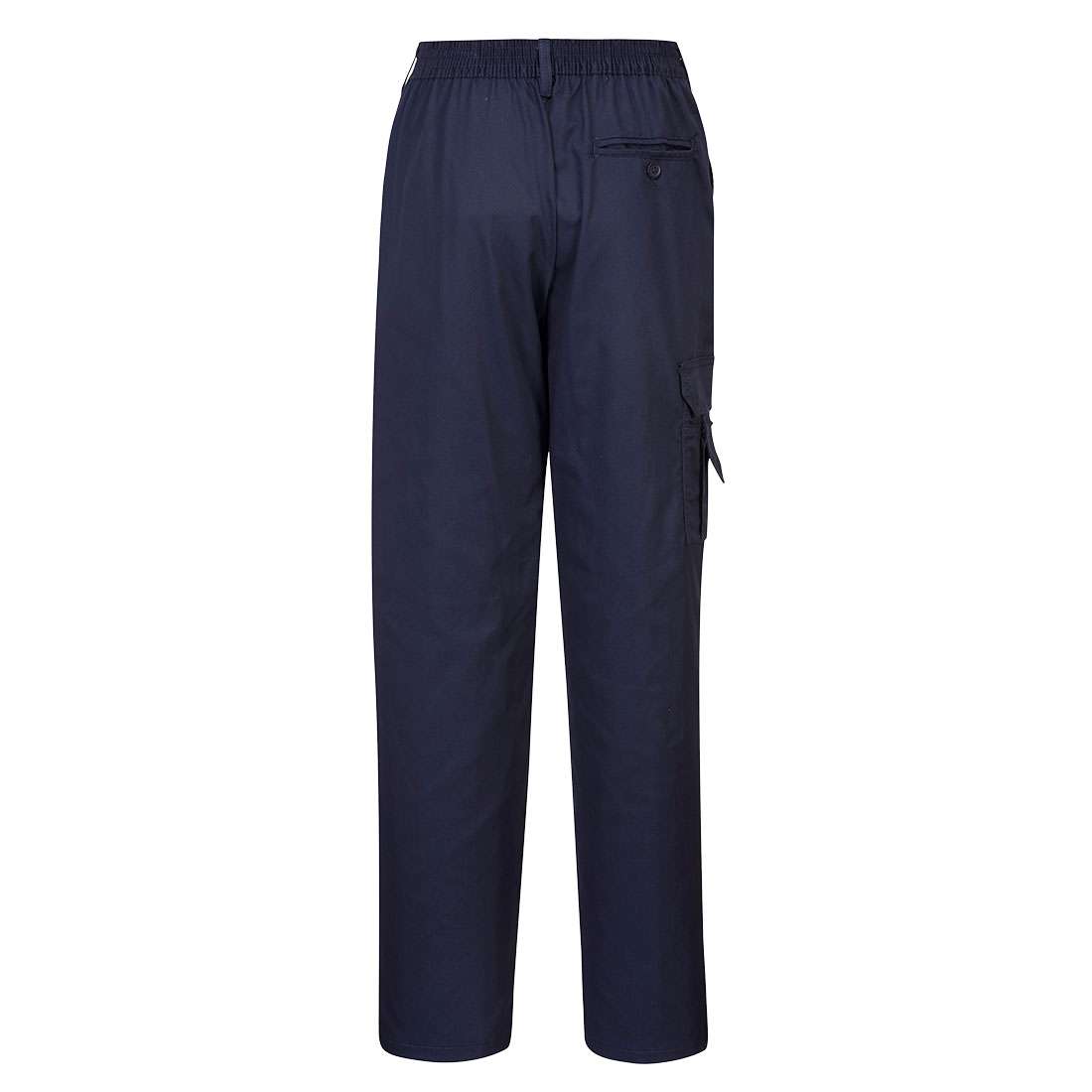 Portwest C099 Women's Combat Trousers. Comfortable and stylish, with a back elasticated waist for extra freedom of movement. Features two side pockets and a combination thigh and mobile phone pocket.