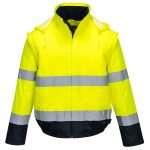 Portwest Hi Vis 2 in 1 Contrast Essential Lite Bomber Jacket. An adaptable, functional style offering excellent value for money. Available in yellow or Orange which complies with railway RIS 3279-TOM standards