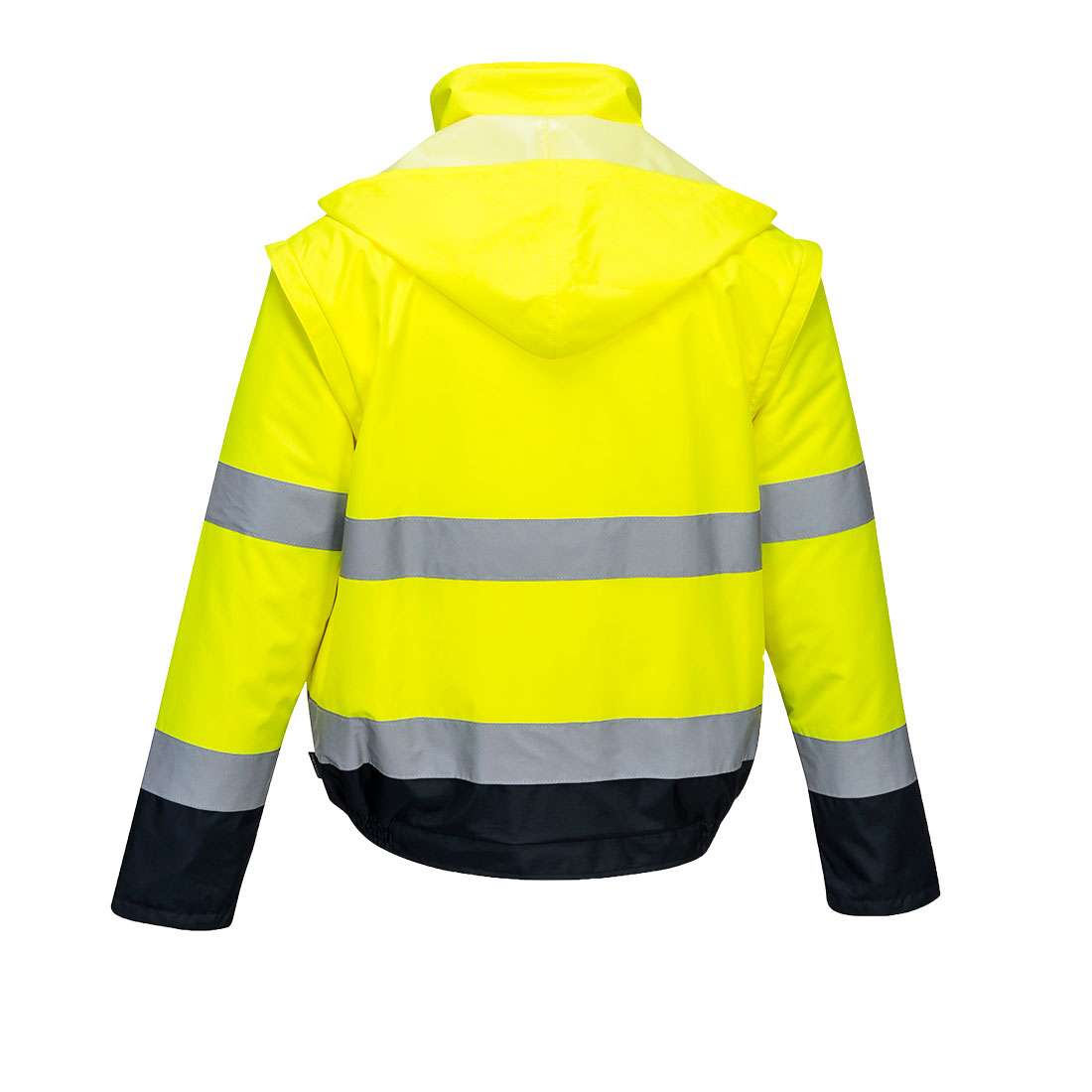 Portwest Hi Vis 2 in 1 Contrast Essential Lite Bomber Jacket. An adaptable, functional style offering excellent value for money. Available in yellow or Orange which complies with railway RIS 3279-TOM standards