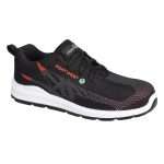 Portwest FC06 Composite Safety Trainer Black Red. This eco-conscious safety trainer offers a composite toecap, puncture resistant textile midsole and dual density PU/PU outsole for superior grip and energy absorption. The upper is made of a seamless, knitted, single piece of textile with a padded collar for added comfort.