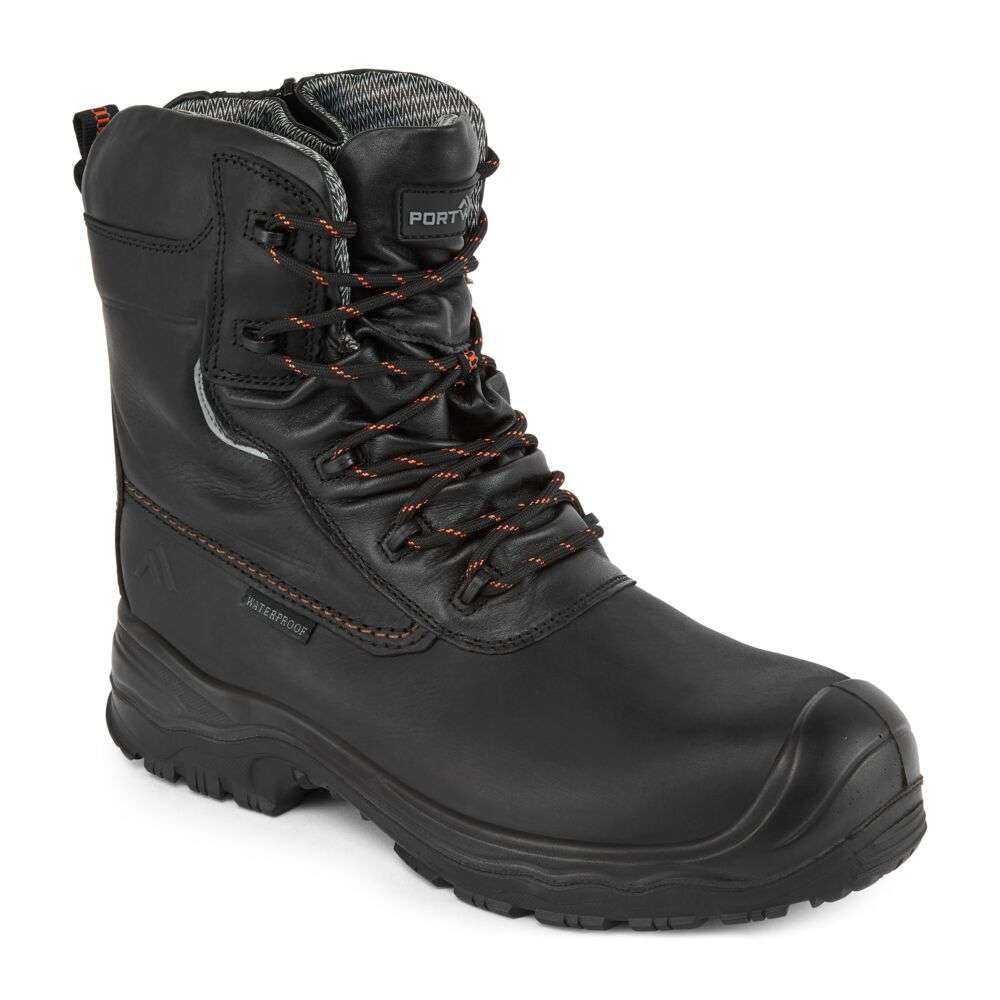 Portwest FD02 Composite Leather Traction Safety Boot. This style is the ideal choice for the oil and gas industry. Oil and fuel resistant outsole ensures excellent slip resistance. Full grain leather upper keeps feet warm in cold conditions and allows your feet to breath and remain comfortable in warm climates. This specially designed and constructed boot with fastening zip will keep you safe when needed.