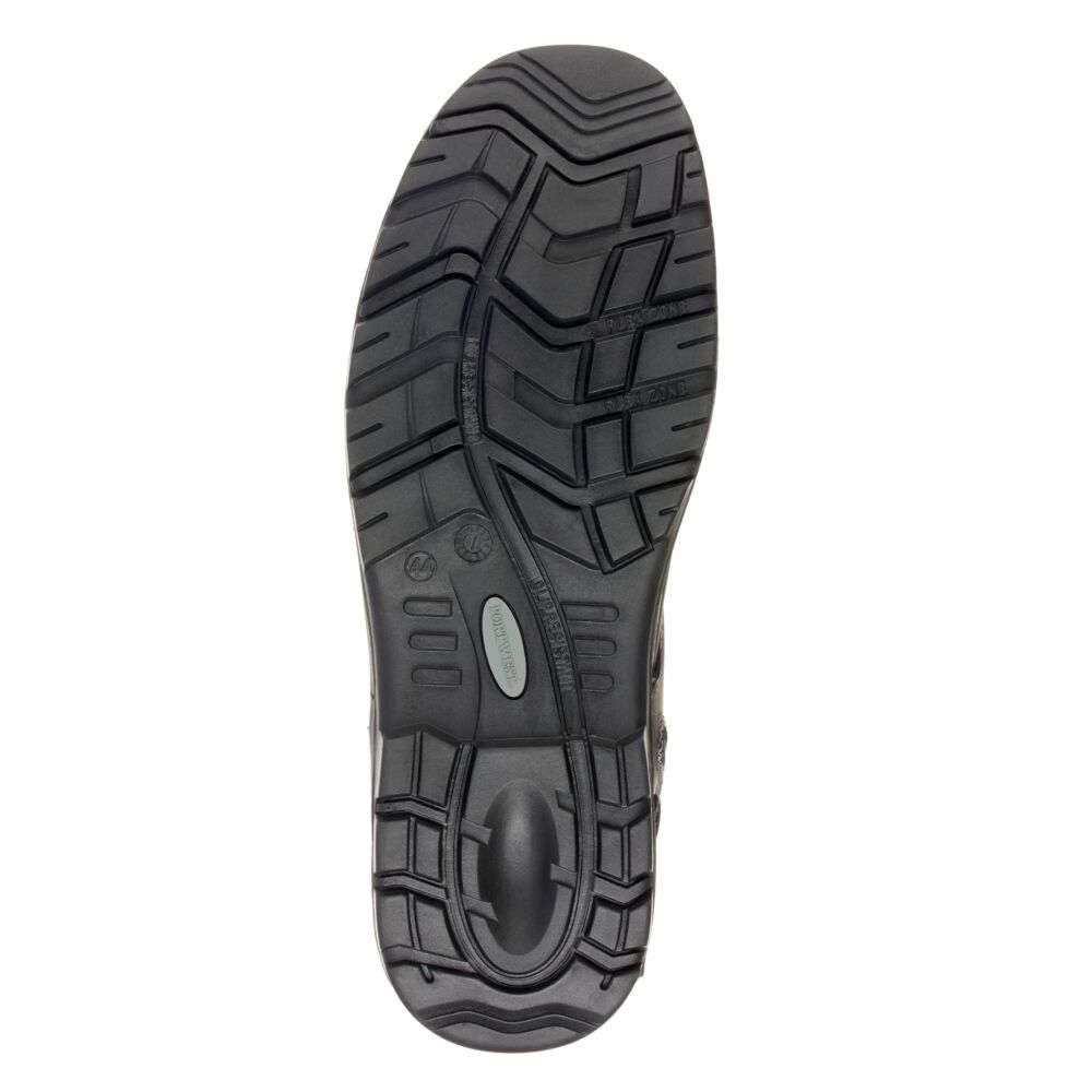Portwest FD15 Eden Safety Boot S3 Sole. Complete protection, the full grain leather upper provides a barrier to all weather conditions. High lace up style with a robust zip for a comfortable fit and reliable support in rugged environments. Injected PU/Rubber outsole for supreme grip and energy absorption