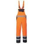 Orange Portwest S489 Hi Vis Contrast Winter Bib and Brace. A garment designed to be completely practical and safe, the Contrast Bib & Brace protects the lower body and chest against wet conditions whilst ensuring safety.