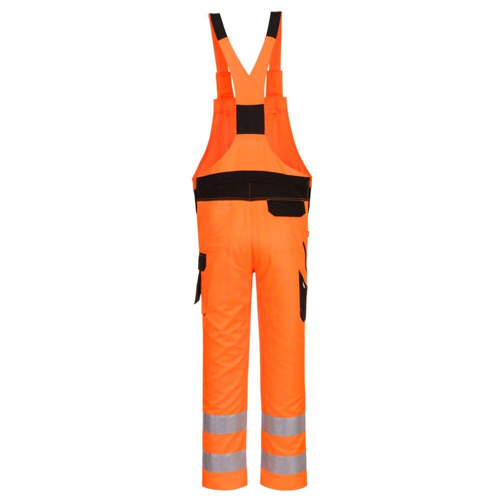 Portwest PW244 Hi Vis Bib and Brace. The PW2™ Hi-Vis Bib and Brace delivers long-lasting comfort and performance. Numerous storage pockets afford excellent personal security. Precision engineered with anti-scratch and metal-free trims to give total peace of mind when working