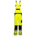 Portwest PW344 Hi Vis Bib and Brace Yellow. The PW3 Hi-Vis Bib & Brace combines contemporary design with a modern fit. It offers an impressive range of pockets including a double rule pocket, pre-shaped top loading knee pad pockets and an easy access thigh pocket. Packed full of clever features including HiVisTex Pro reflective tape and an adjustable leg hem for added convenience. Oxford fabric reinforcement at key abrasion points and triple stitching throughout guarantees maximum durability.