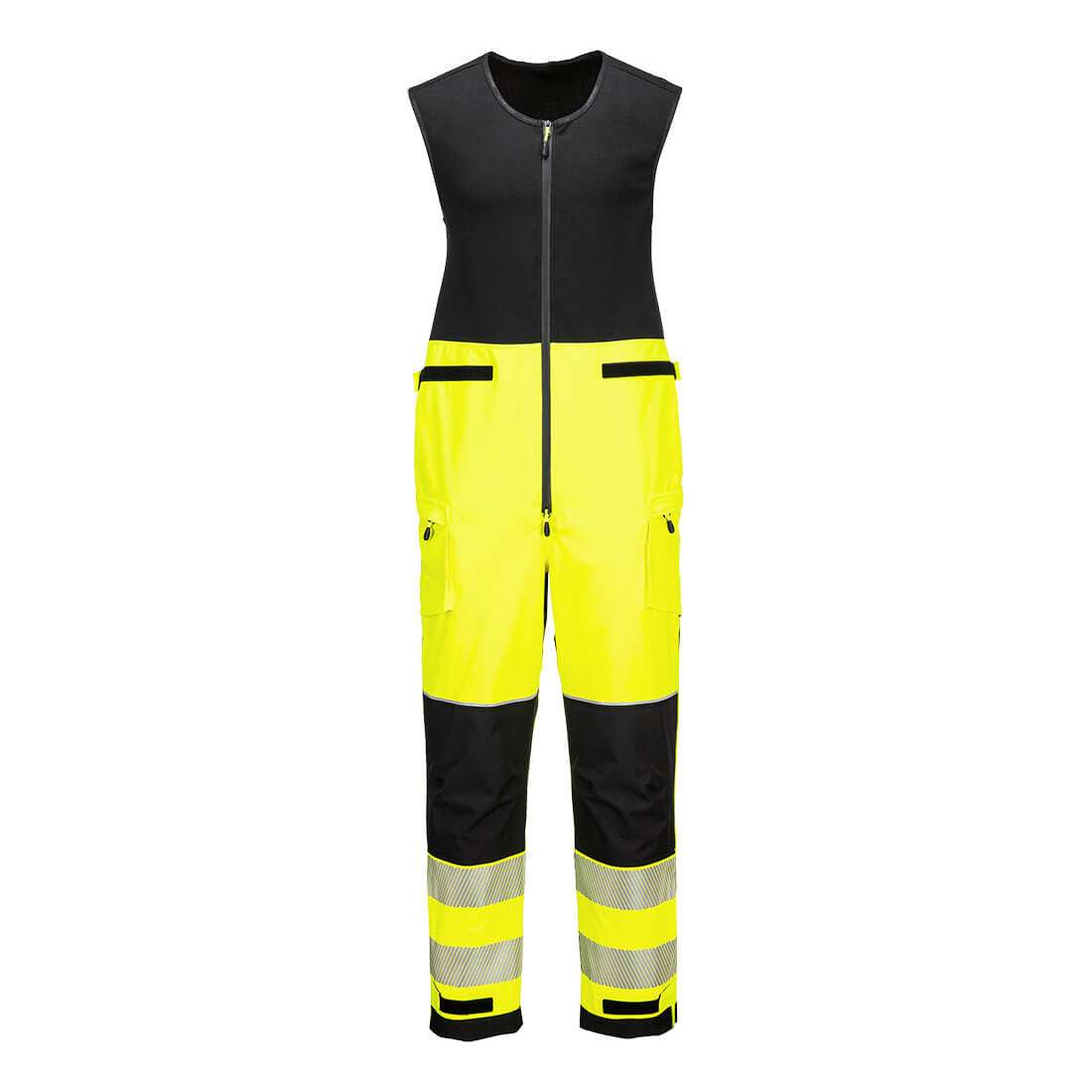 Portwest T150 PW3 Hi Vis Rain Salopettes. This premium High Visibility Salopettes is designed with wearer comfort & protection in mind, featuring 3-layer waterproof, windproof and breathable trouser