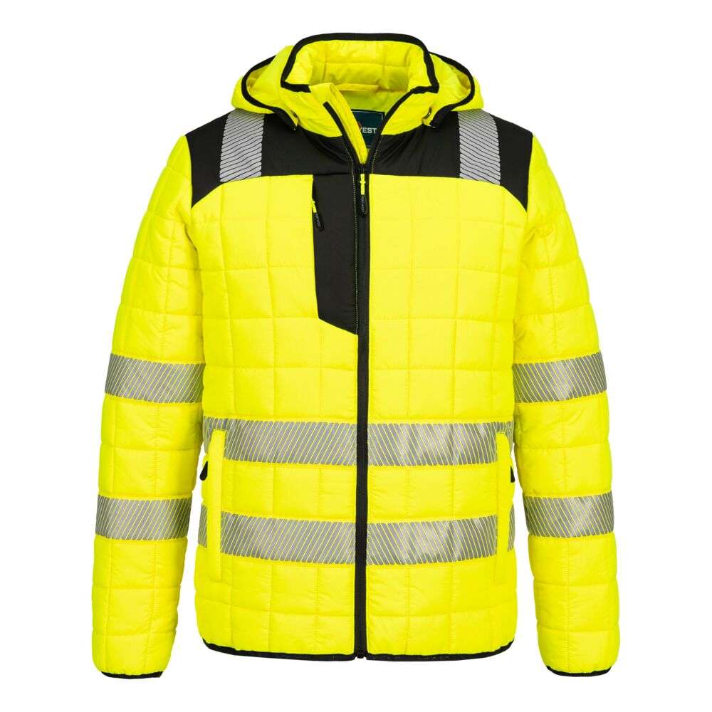 Portwest T165 PW3 Hi Vis Square Baffle Jacket. Packed with lightweight thermal insulation, the PW3 Hi- Visibility Square Baffle Jacket offers an ultrasoft, water resistant solution for outdoor wear. The unique fabric technology locks in the body’s warmth to create a thermal barrier for optimum wearer comfort.