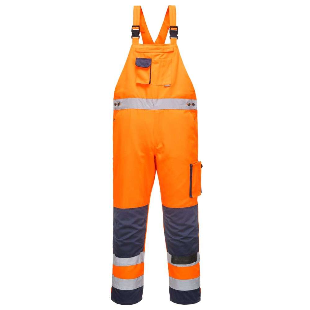 Portwest TX52 Dijon Hi Vis Contrast Work Bib and Brace. Be seen and be comfortable in this versatile Bib and Brace. Features are stylish as well as practical including many well placed pockets for safe storage.