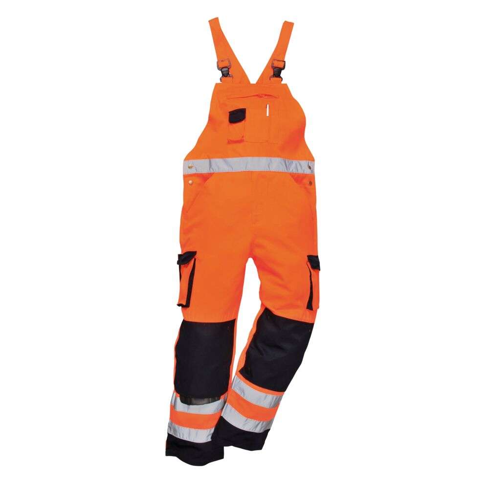 Portwest TX52 Dijon Hi Vis Contrast Work Bib and Brace. Be seen and be comfortable in this versatile Bib and Brace. Features are stylish as well as practical including many well placed pockets for safe stora
