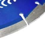 ASX10 Blade Segment. Professional-grade diamond cutting blade showcasing precision engineering for utility and construction applications. The high-quality segmented diamond blade features a robust steel core with industrial-grade diamond segments welded around the circumference, designed for cutting through concrete, masonry, stone, and other hard materials. The blade displays the characteristic metallic finish with clearly visible diamond-embedded cutting segments that ensure superior cutting performance and extended tool life. Perfect for power tools used in construction, civil engineering, and utility maintenance work. This heavy-duty cutting disc represents the reliability and professional quality that tradespeople depend on for demanding jobsite conditions.
