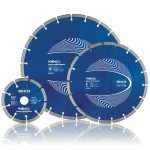General Purpose Diamond Blade Mexco GP X10 Grade Blade. Professional-grade diamond cutting blade showcasing precision engineering for utility and construction applications. The high-quality segmented diamond blade features a robust steel core with industrial-grade diamond segments welded around the circumference, designed for cutting through concrete, masonry, stone, and other hard materials. The blade displays the characteristic metallic finish with clearly visible diamond-embedded cutting segments that ensure superior cutting performance and extended tool life. Perfect for power tools used in construction, civil engineering, and utility maintenance work. This heavy-duty cutting disc represents the reliability and professional quality that tradespeople depend on for demanding jobsite conditions.