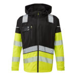 Ultimate Modular Hi-Vis 3-in-1 Rain Jacket in high-visibility yellow with reflective tape, waterproof protection, and detachable layers for versatile wear.