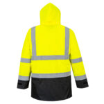 Hi-Vis 5-in-1 Contrast Executive Waterproof Jacket in fluorescent yellow and navy, featuring reflective tape, a waterproof outer shell, multiple storage pockets, and a versatile modular design for enhanced visibility and all-weather protection.