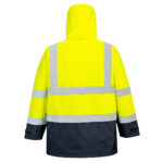 Hi-Vis 5-in-1 Contrast Executive Waterproof Jacket in fluorescent yellow and navy, featuring reflective tape, a waterproof outer shell, multiple storage pockets, and a versatile modular design for enhanced visibility and all-weather protection.