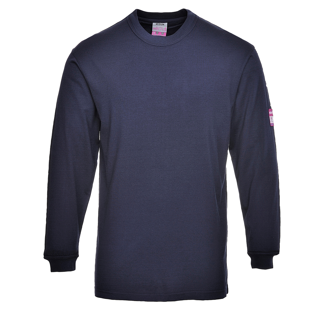 Portwest FR11 Modaflame Knit FR Long Sleeve T Shirt Navy. High quality construction and premium materials set this Flame-Resistant Anti-Static Long Sleeve T-Shirt aside from its competitors.
