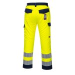 Portwest MV46 Hi Vis Modaflame Multi Norm FR Work Trousers Back. Conforming to multiple EN standards, these trousers offer ideal protection against exposure to industrial hazards. The elasticated back waist allows for freedom of movement and ensures the garment sits comfortably. Outstanding features include two tier knee pad pockets, adjustable leg length for added convenience and triple-stitched seams for extra durability.