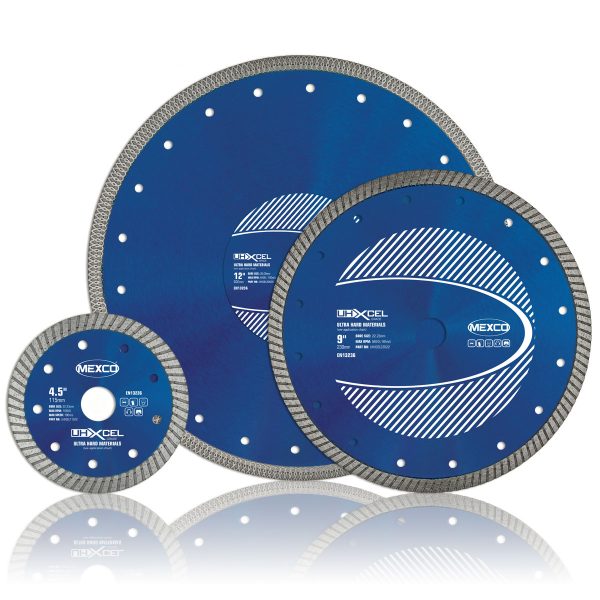 UHXCEL Ultra Hard Materials Diamond Blades. This diamond blade has been specifically designed and manufactured for cutting ultra hard materials such as; Granite, Porcelain, Marble, Ceramic Tiles, Clay Roof Tiles and other hard natural stone and man-made fired materials.